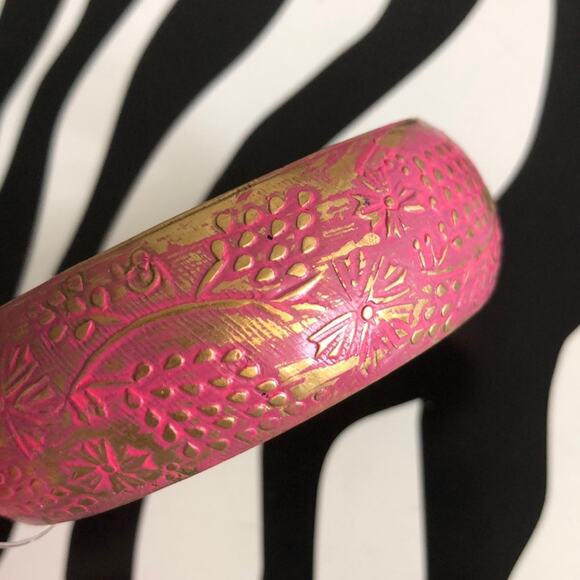 4 for $20 Stephan & Co. Pink/Gold Floral Bangle - Picture 2 of 6
